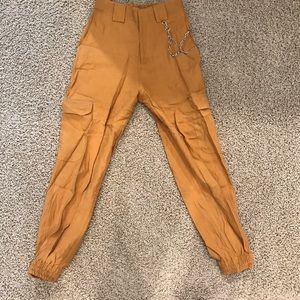 Pull&Bear chain detail smart utility pants brown